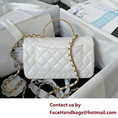 Chanel Lambskin, Strass  &  Gold-Tone Metal Small Flap Bag with Top Handle AS4362 White 2025